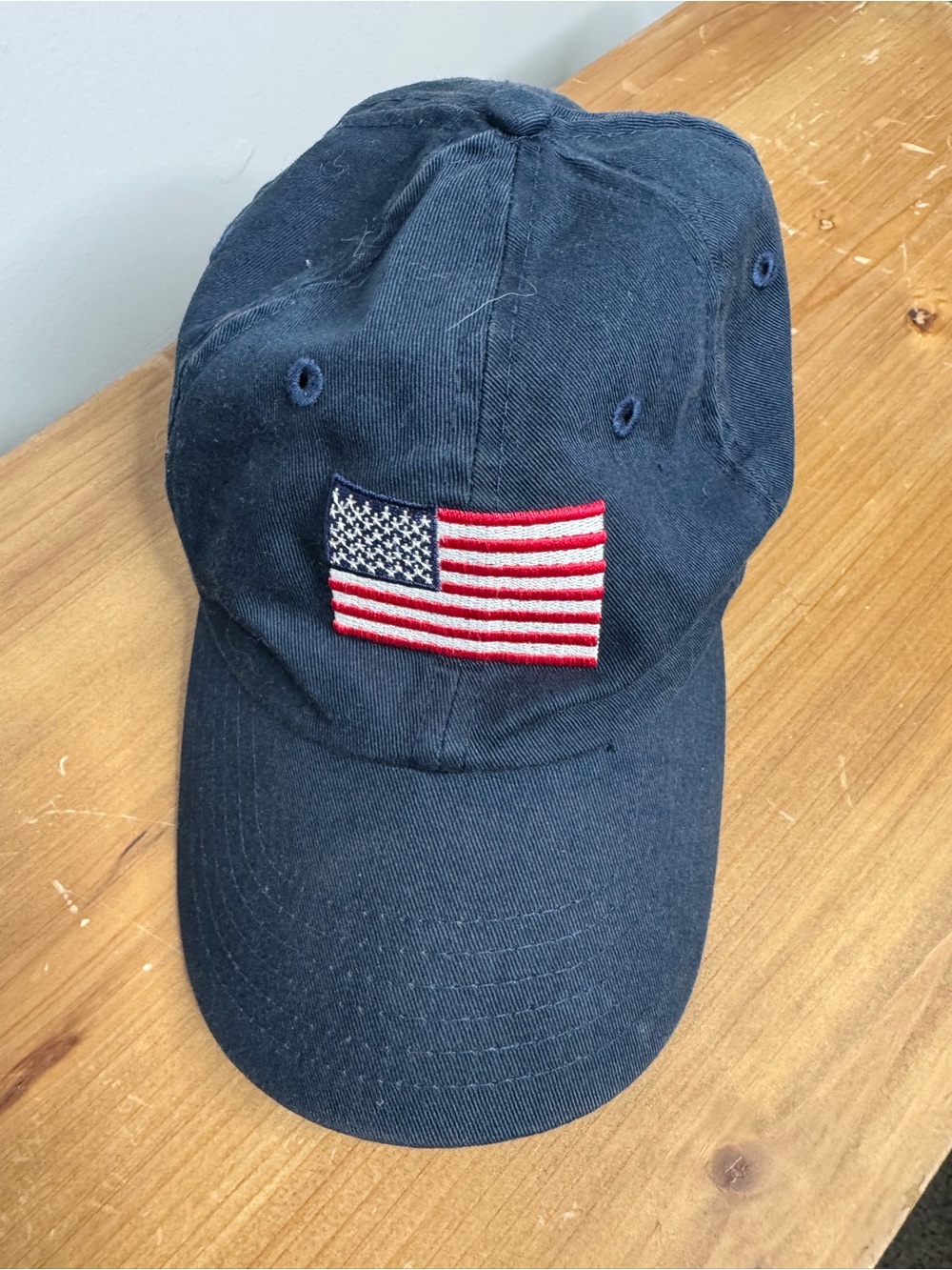 Navy Baseball Cap with Embroidered American Flag - Picture 1 of 5